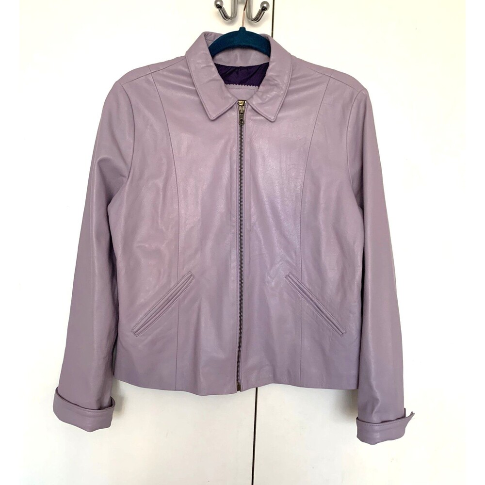 Vera Pelle Lavender  Zipper Fashion Soft Leather Jacket 48/ US M, Made In Italy